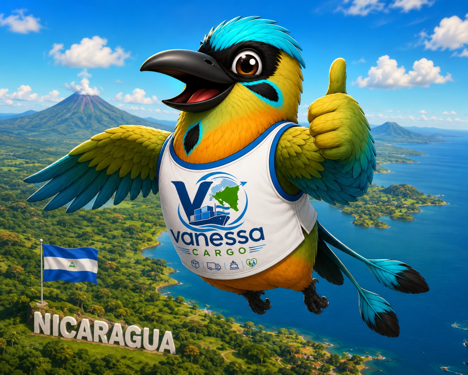 Chocolito volando sobre Nicaragua y dando una señal de aprobación